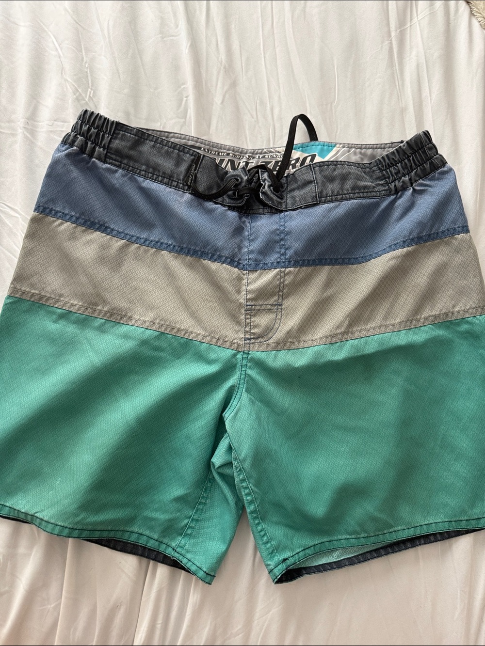 Point Zero Teal, Gray & Blue Colorblock Swim Shorts
